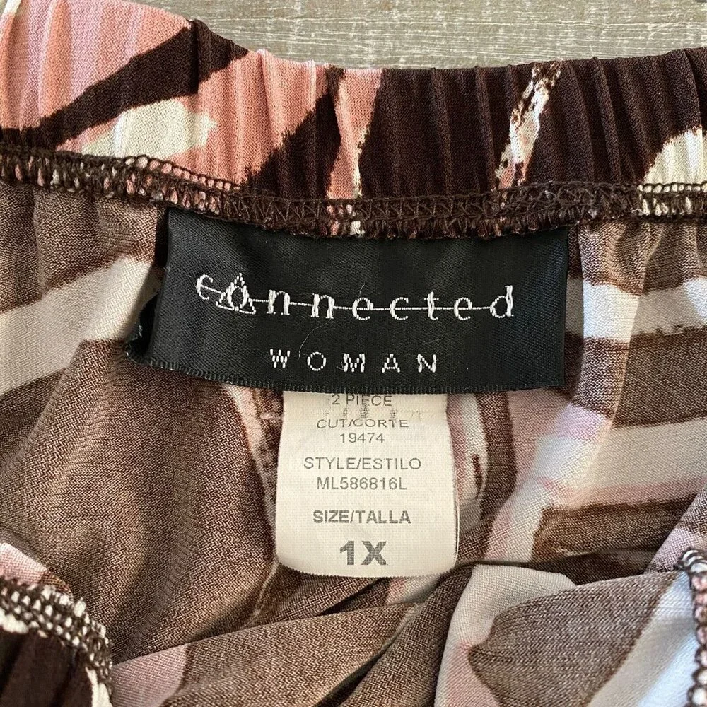 Connected Skirt Size‎ 1X Stretchy Elastic Waist Pull On Brown Mauve Lightweight